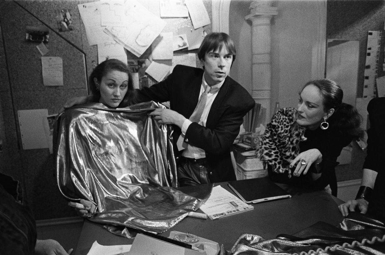 Thierry Mugler prepares a new collection in the Paris studio, 1980