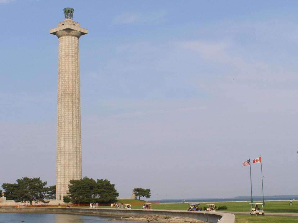 This undated photo provided by the Ohio Office on Tourism shows Perry’s Victory and International Peace Memorial on South Bass Island, in Put-In-Bay, Ohio, on Lake Erie, which commemorates Commodore Oliver Hazard Perry’s victory in the 1813 Battle of Lake Erie. The battle was part of the War of 1812, and events marking the bicentennial of the war are taking place around the country. (AP Photo/Ohio Office on Tourism)