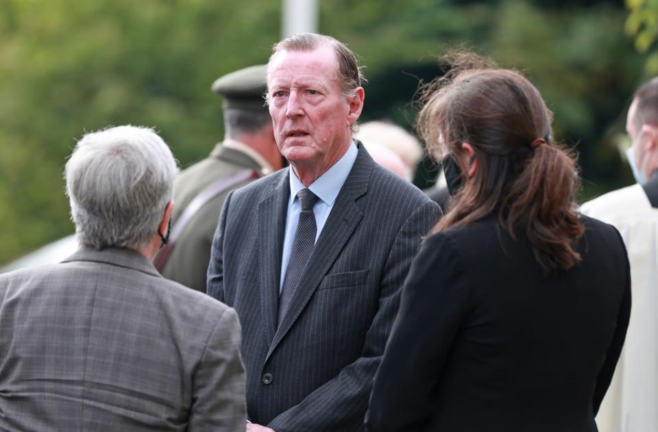 Former Stormont first minister Lord David Trimble (centre) at the funeral (Liam McBurney/PA) (PA Wire)