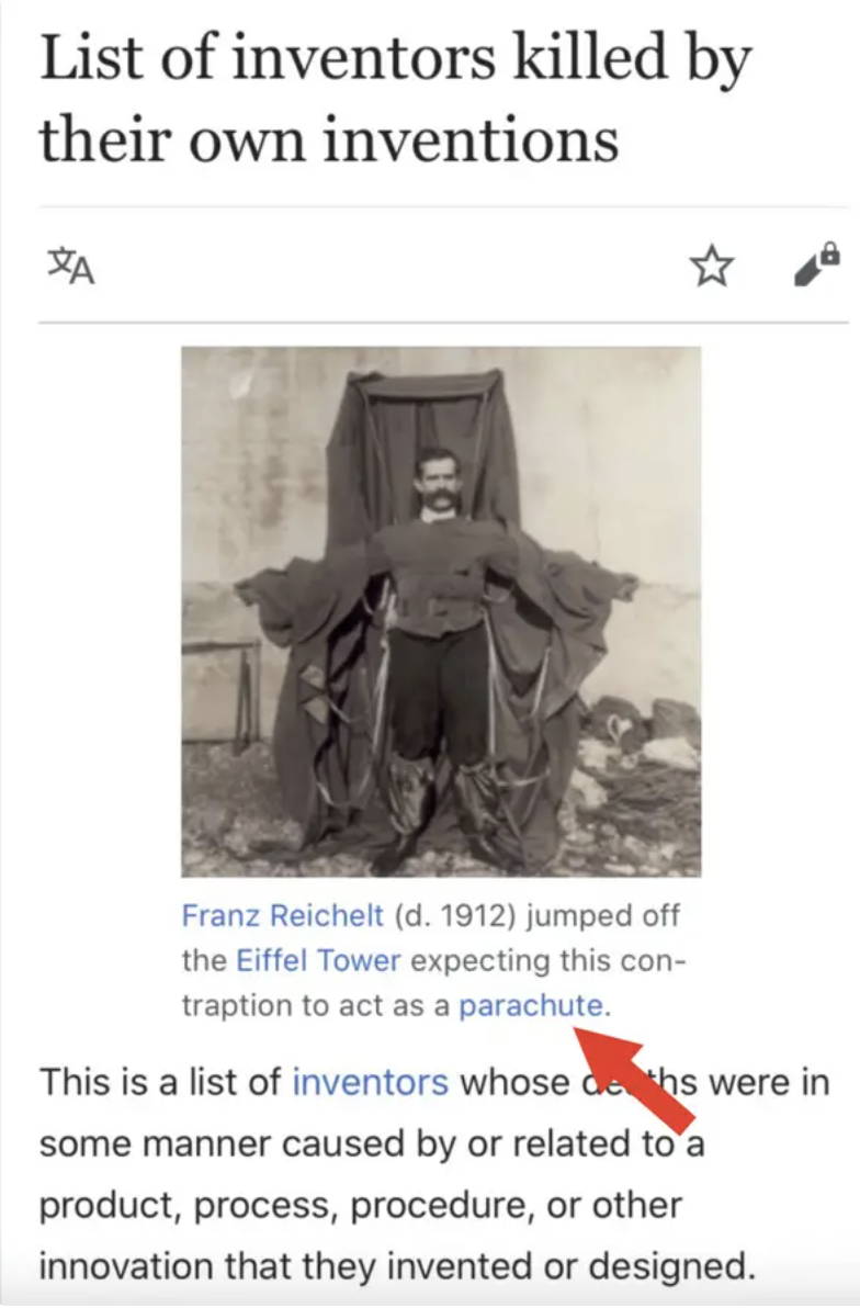 "This is a list of inventors whose deaths were in some manner caused by or related to a product, process, procedure, or other innovation..."