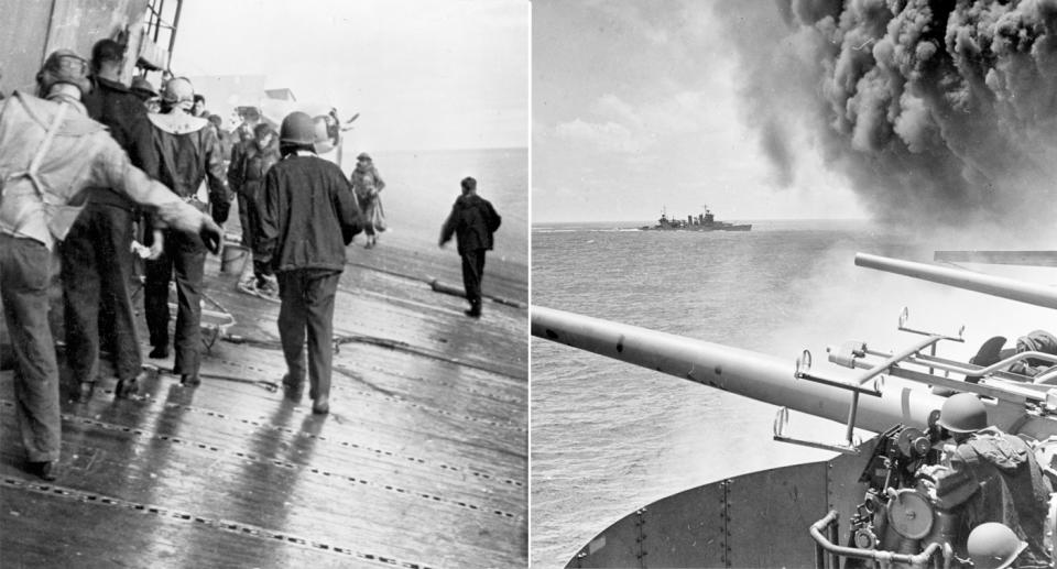 Old photos of ships fighting during WWII.  