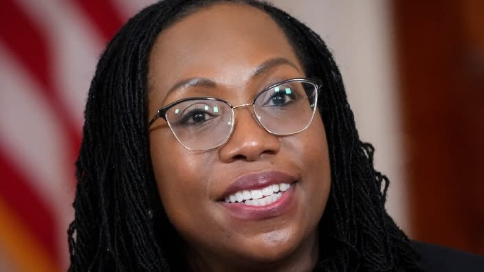 Ketanji Brown Jackson, circuit judge on the U.S. Court of Appeals for the District of Columbia Circuit, makes brief remarks after U.S. President Joe Biden introduced her as his nominee to the U.S. Supreme Court. (Photo: Drew Angerer/Getty Images)