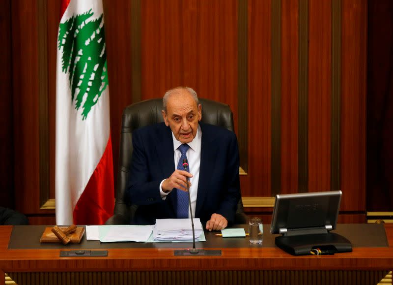 FILE PHOTO: Lebanese Speaker of the Parliament Nabih Berri attends a parliament session at the parliament building in downtown Beirut