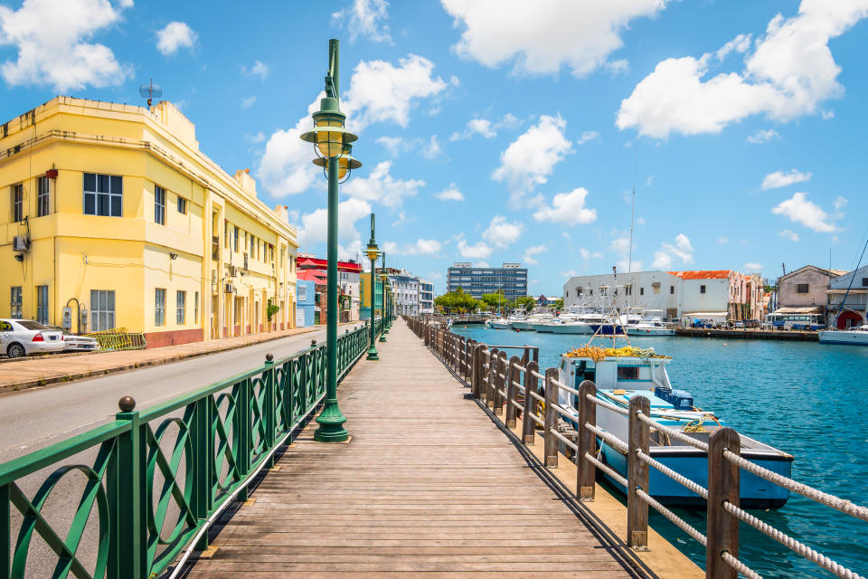 The wooden promenade at the waterfront of Bridgetown in Barbados. (Photo: Getty)