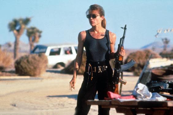 ‘I didn’t want to be Linda-Hamilton-arms for my entire career’: Hamilton in ‘Terminator 2: Judgment Day’ (Rex)