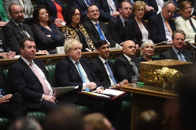 Commons Leader Mark Spencer sits next to Prime Minister Boris Johnson. (Photo: UK Parliament/Jessica Taylor via PA Media)