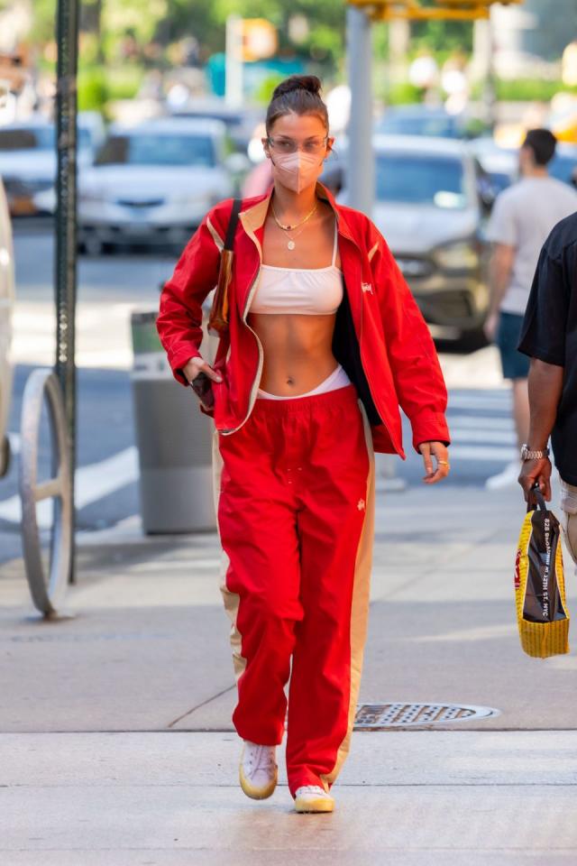 08/31/2021. Bella Hadid in New York City on August 31, 2021 @bellahadid  wearing @boody ・Shaper Crop Bra in White…