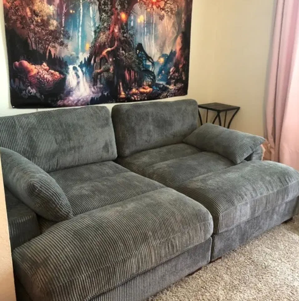 large gray ribbed couch