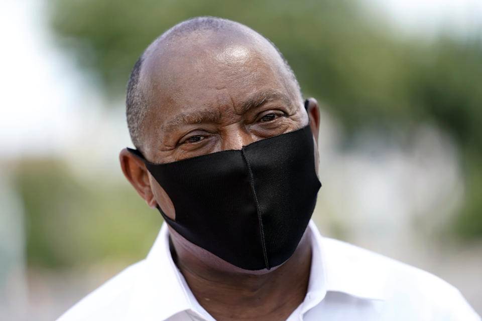 Houston Mayor Sylvester Turner speaks at a Texas Division of Emergency Management free COVID-19 testing site at Minute Maid Park Saturday, Aug. 8, 2020, in Houston. UNICEF-USA is teaming up with Turner for the organization's first-ever initiative to support kids in the U.S. (AP Photo/David J. Phillip)