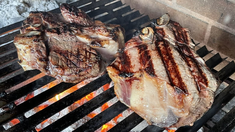 Bistecca alla fiorentina steak on outdoor grill
