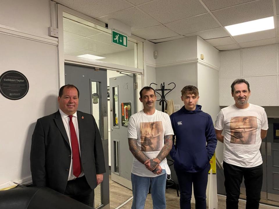 From left: MP Gerald Jones MP, and members of Mr Taylor’s family, Alun Taylor, Callum Morris and Nick Taylor.