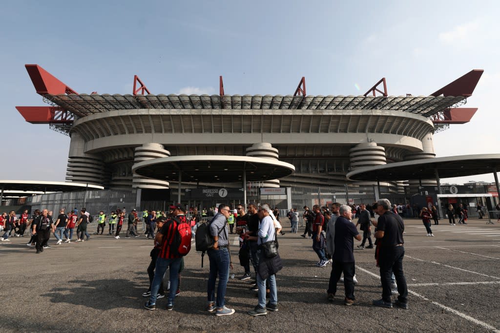 As fans gather outside AC Milan's San Siro stadium prior to kick off of the Serie A match between AC Milan and Juventus in Oct. 2022.