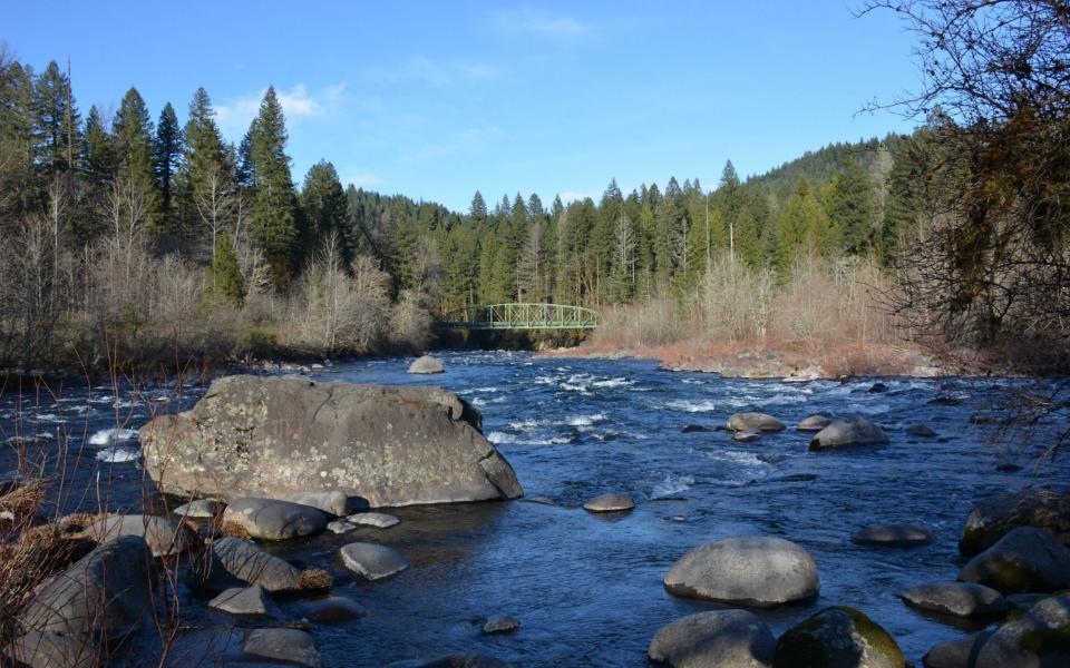 The Sandy River and Lusted Road Bridge, an iron truss bridge, at Dodge Park, Clackamas County, Oregon - Rosemary Behan