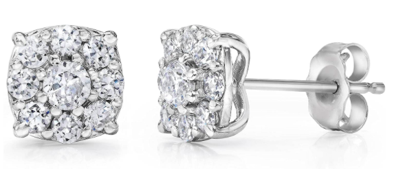 1 Carat Halo Diamond Studs 14K White Gold P3 POMPEII3 