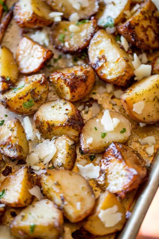 <p>Dinner then Dessert</p><p>Parmesan pesto roasted potatoes are ready for roasting in minutes with red potatoes, basil pesto, olive oil and parmesan cheese.</p><p><strong>Get the recipe: <a href="https://dinnerthendessert.com/parmesan-pesto-roasted-potatoes/" rel="nofollow noopener" target="_blank" data-ylk="slk:Parmesan Pesto Roasted Red Potatoes;elm:context_link;itc:0;sec:content-canvas" class="link rapid-noclick-resp">Parmesan Pesto Roasted Red Potatoes</a></strong></p><p><strong>Related: <a href="https://parade.com/1191538/christinehadden/pesto-recipes/" rel="nofollow noopener" target="_blank" data-ylk="slk:40 Creative and Easy Pesto Recipes;elm:context_link;itc:0;sec:content-canvas" class="link rapid-noclick-resp">40 Creative and Easy Pesto Recipes</a></strong></p>