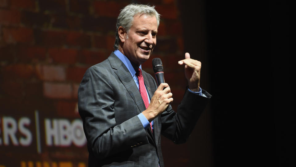 New York City Mayor Bill de Blasio, seen here on June 10, has been trying to coax workers back into the office.