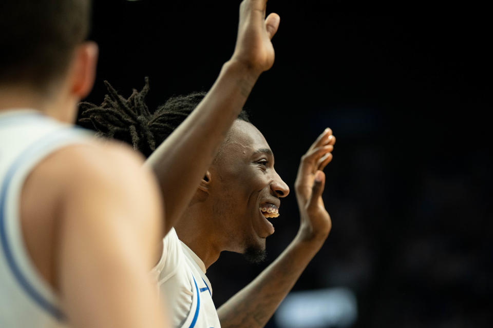Kentucky Wildcats forward Aaron Bradshaw (2) reacts during a play during their game against the Gonzaga Bulldogs on Saturday, Feb. 10, 2024 at Rupp Arena.