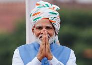 Indian PM Modi addresses nation on Independence Day, at the historic Red Fort in Delhi