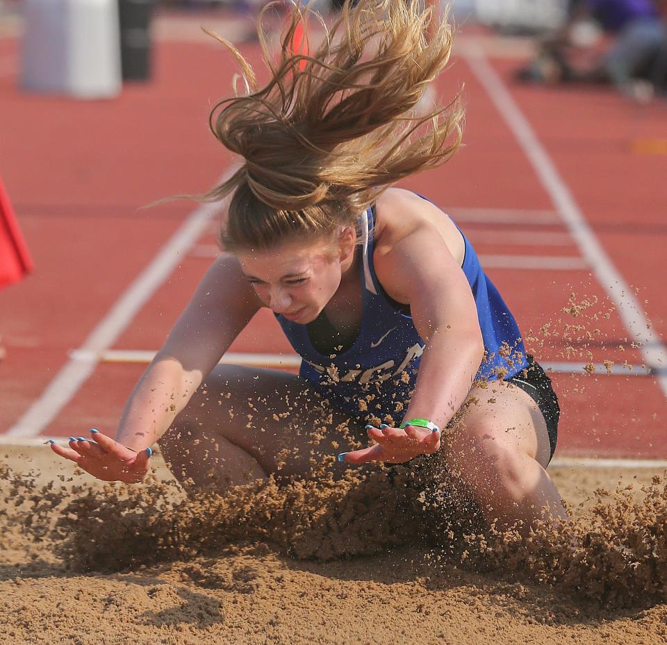 CVCA's Kylee Zamecnik competes in the long jump at the OHSAA Division II state track & field championships on Saturday, June 3, 2023 in Columbus.