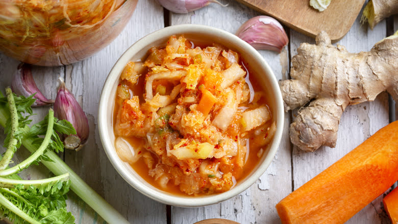 homemade kimchi in small bowl
