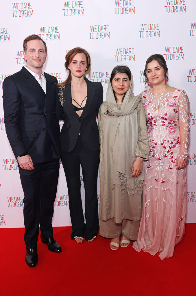  (L to R) Joe Gebbia, Emma Watson, Malala Yousafzai and Waad Al-Kateab at the premiere screening of "We Dare to Dream" on Nov. 26 in London.
