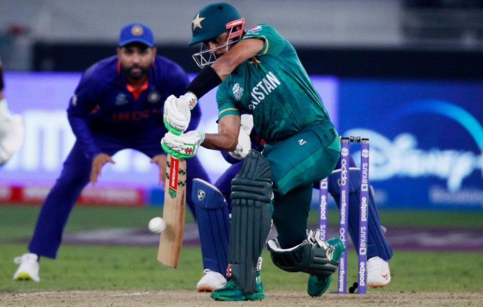 Pakistan’s Babar Azam on his way to an unbeaten 68.