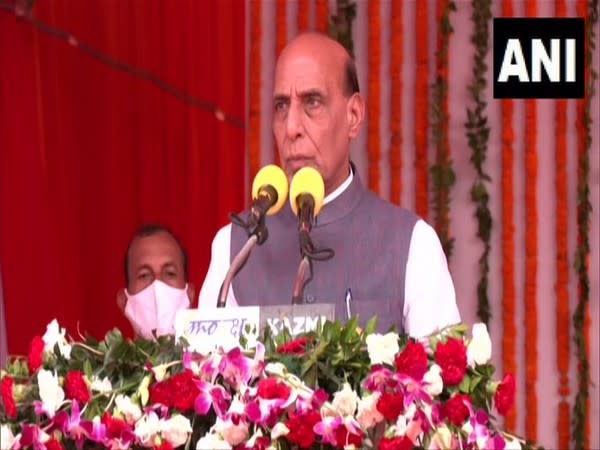 Defence Minister Rajnath Singh speaking during a programme in Lucknow on Tuesday. [Photo/ANI]