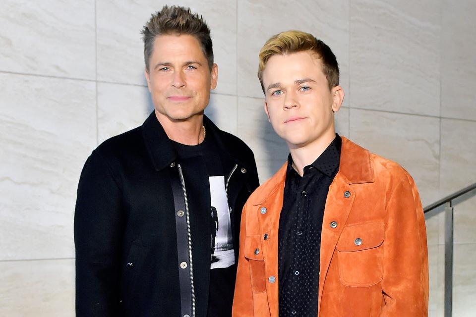 Rob Lowe and John Owen Lowe attend Tom Ford: Autumn/Winter 2020 Runway Show at Milk Studios on February 07, 2020 in Los Angeles, California.
