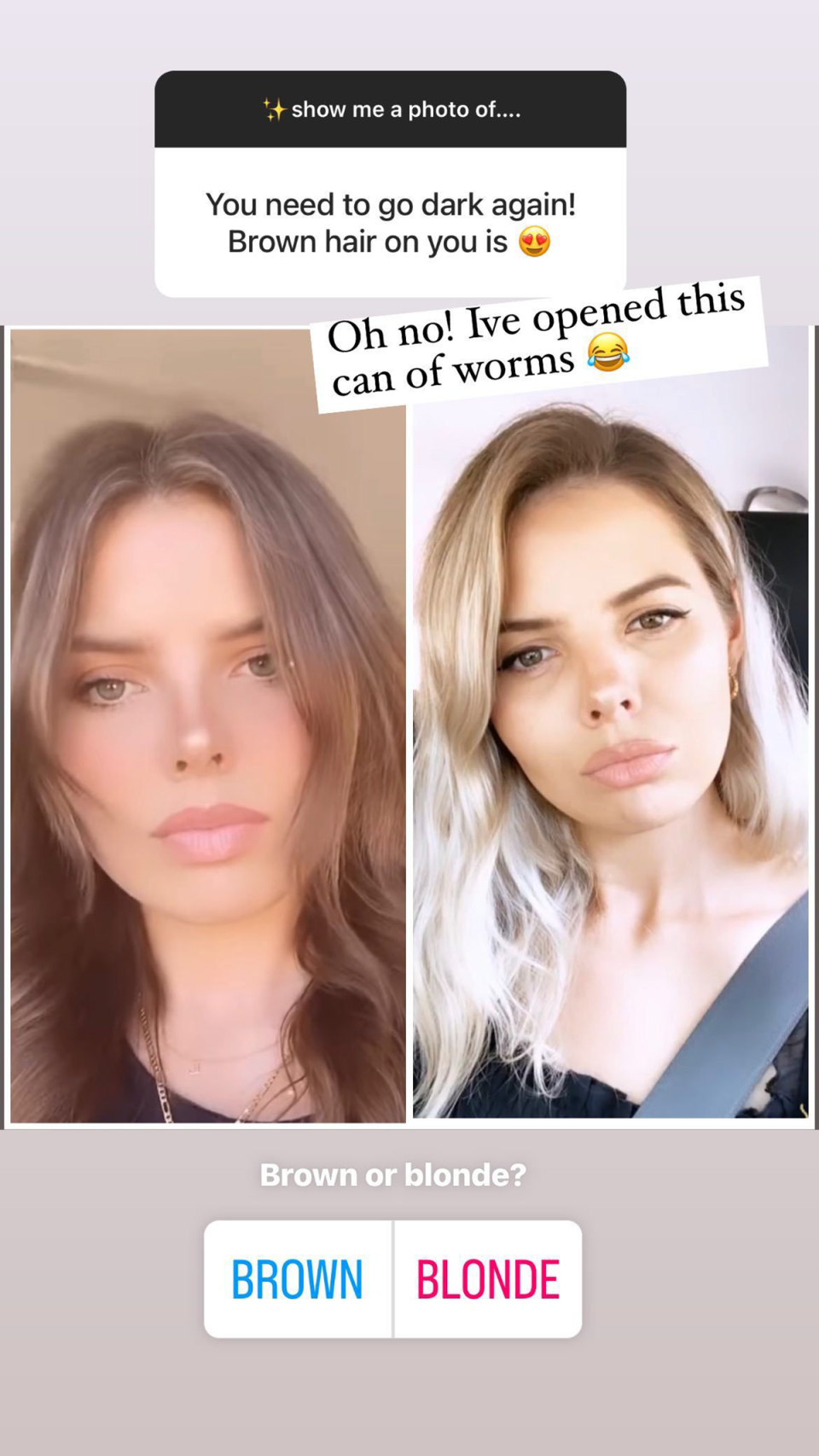 MAFS’ Olivia as a blonde / as a brunette.