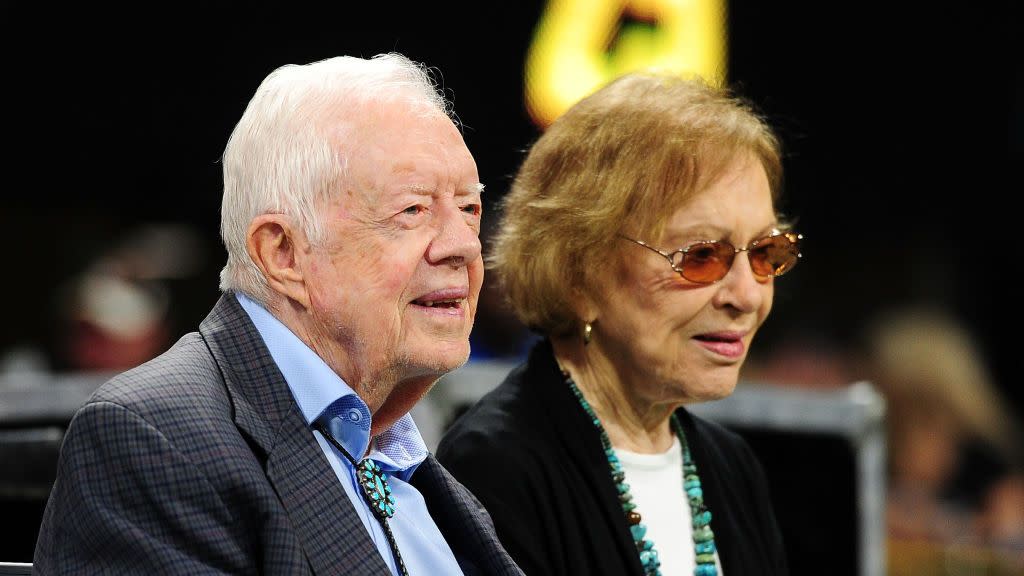 atlanta, ga september 30 former president jimmy carter and his wife rosalynn prior to the game between the atlanta falcons and the cincinnati bengals at mercedes benz stadium on september 30, 2018 in atlanta, georgia photo by scott cunninghamgetty images