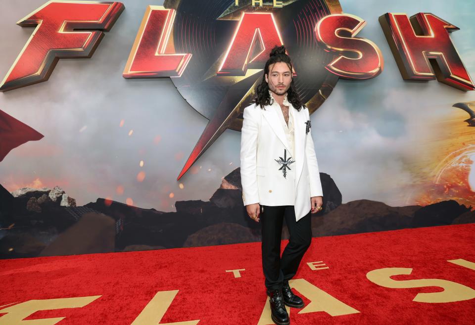 Ezra Miller attended the Los Angeles premiere of Warner Bros. "The Flash" at Ovation Hollywood on June 12.