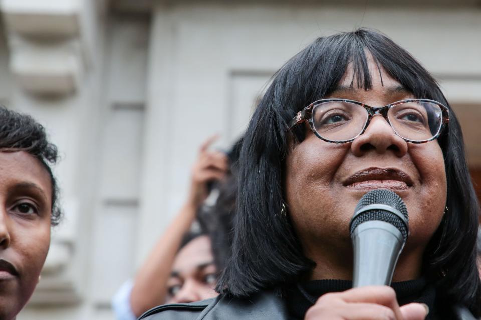 Diane Abbott spoke to a rally in her constituency on Wednesday where she said she would not be intimidated. (PA)