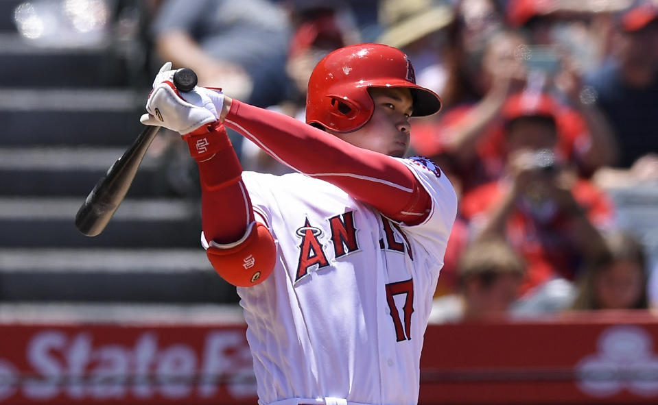 Shohei Ohtani returned to the Angels lineup Tuesday, but he’ll only hit for now. (AP Photo)