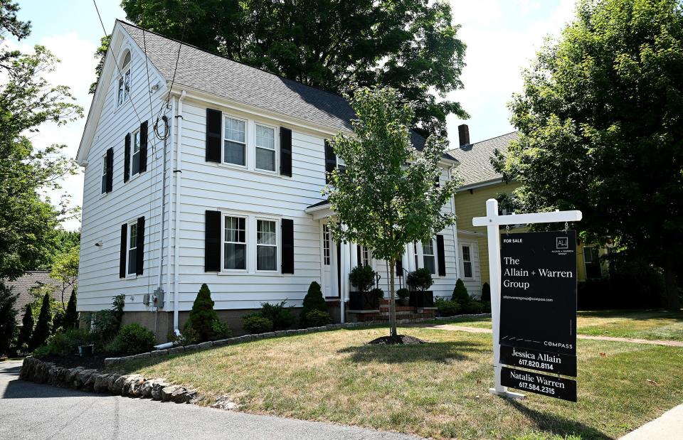 This home on West Central Street in Natick is listed for sale, July 22, 2022. The median sales price for a single-family home sold in town last month was $900,000.