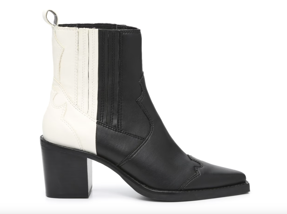 Dolce Vita Jaklin Bootie in black and white leather (Photo via DSW)