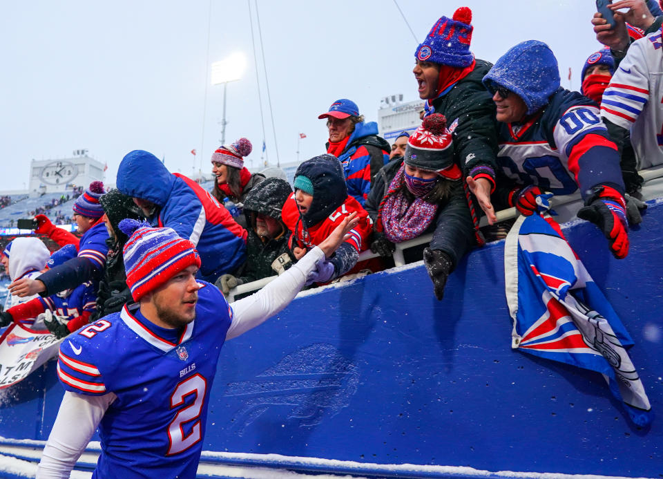 Buffalo Bills fans have responded with donations to a shelter supported by kicker Tyler Bess.  (Photo by Kevin Hoffman/Getty Images)