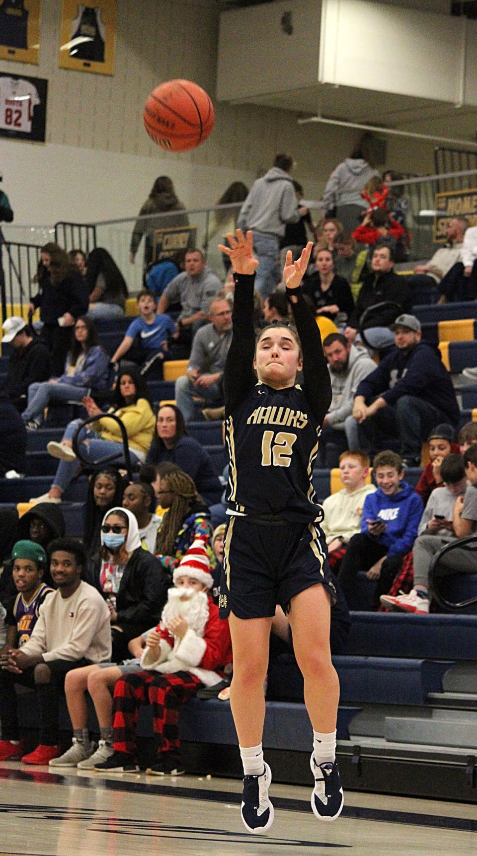 Decatur Central senior Alicia Gabiller takes a shot during Friday's Mid-State Conference game against Mooresville. 