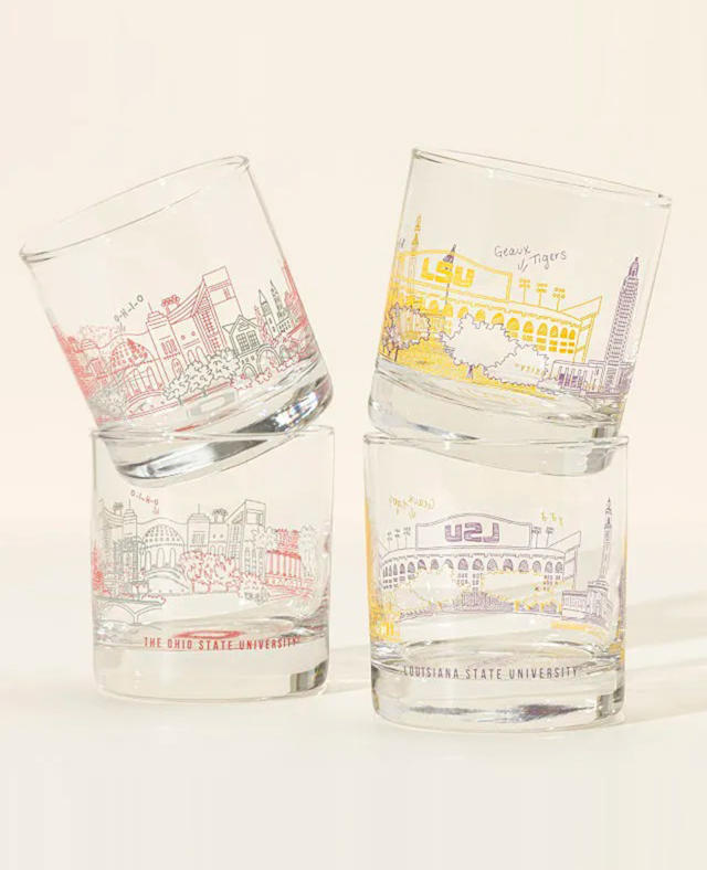 College Cityscape Can-Shaped Glasses - Set of 2, College Pint Glasses