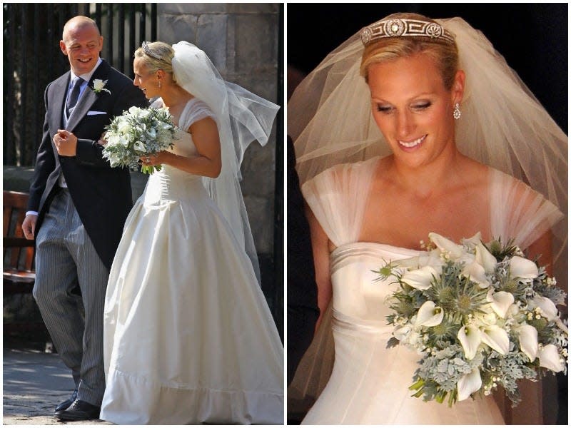 Mike Tindall and Zara Phillips, granddaughter of Queen Elizabeth, on their wedding day