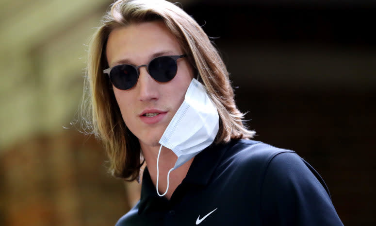 Clemson Tigers quarterback Trevor Lawrence in a mask.