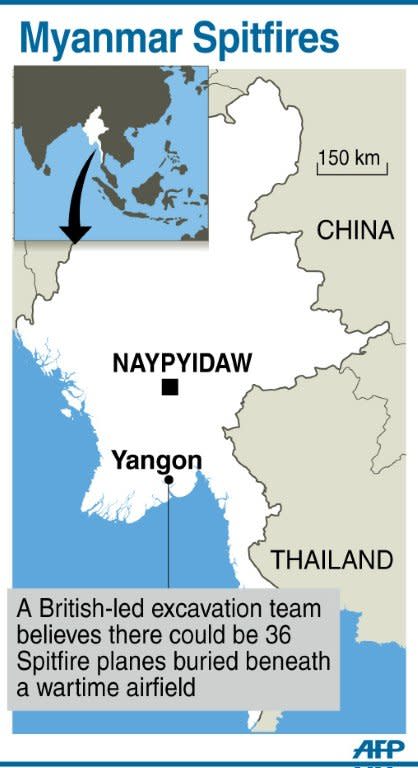 Graphic showing Yangon, where up to 36 Spifire planes could be buried in a wartime field, according to a British-led excavation team