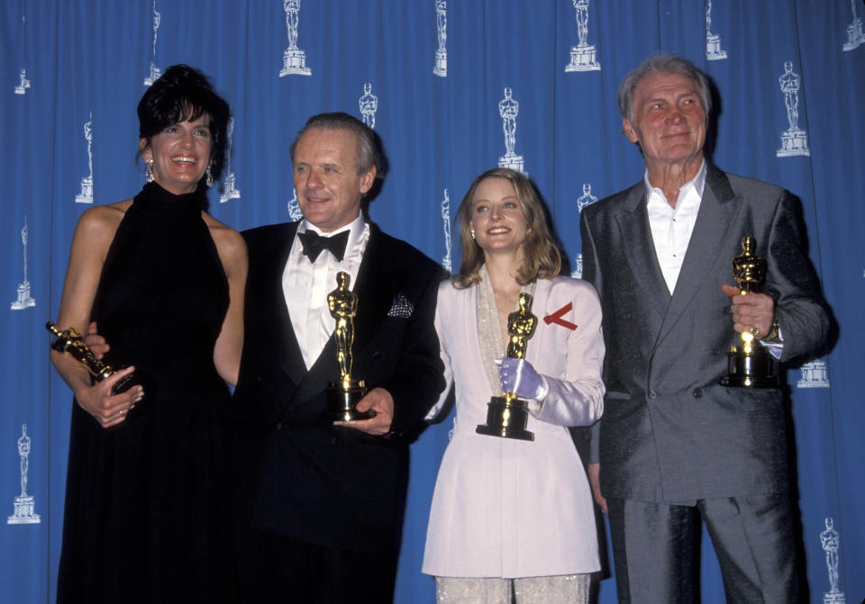 Mercedes Ruehl, Anthony Hopkins, Jodie Foster and Jack Palance with their Oscars on March 30, 1992. (Photo: Ron Galella, Ltd. via Getty Images)