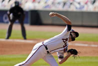 Atlanta Braves starting pitcher Ian Anderson throws against the Cincinnati Reds in Game 2 of a National League wild-card baseball series, Thursday, Oct. 1, 2020, in Atlanta. (AP Photo/John Bazemore)