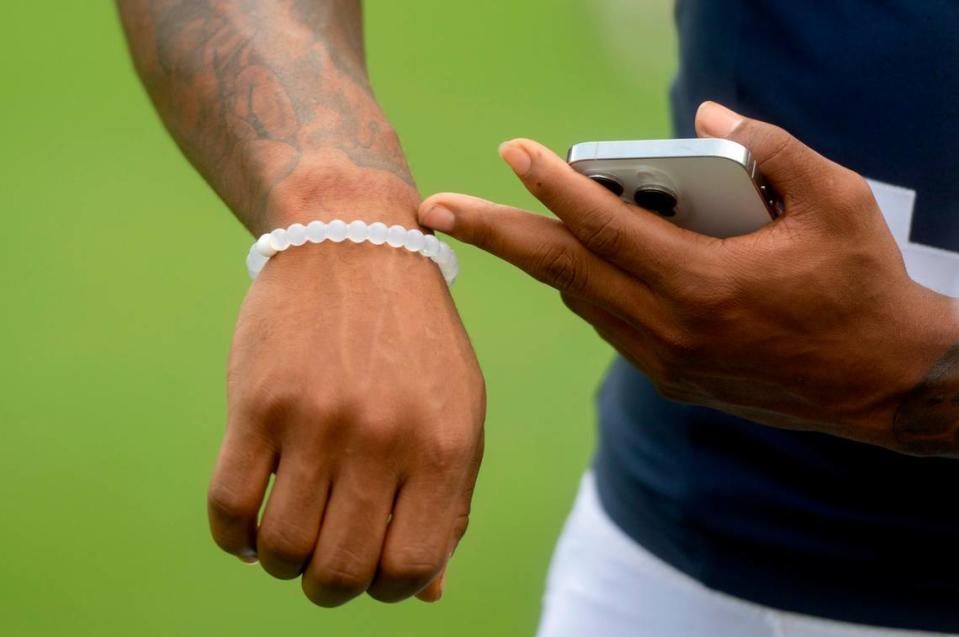 Penn State cornerback Johnny Dixon talks about his tattoos during Penn State football media day on Sunday, Aug. 6, 2023.