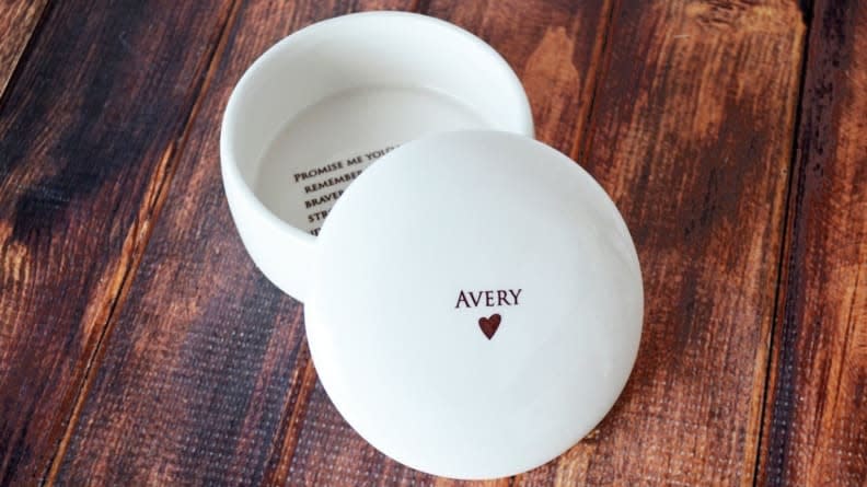 For the grad who loves trinkets: Personalized Round Keepsake Box