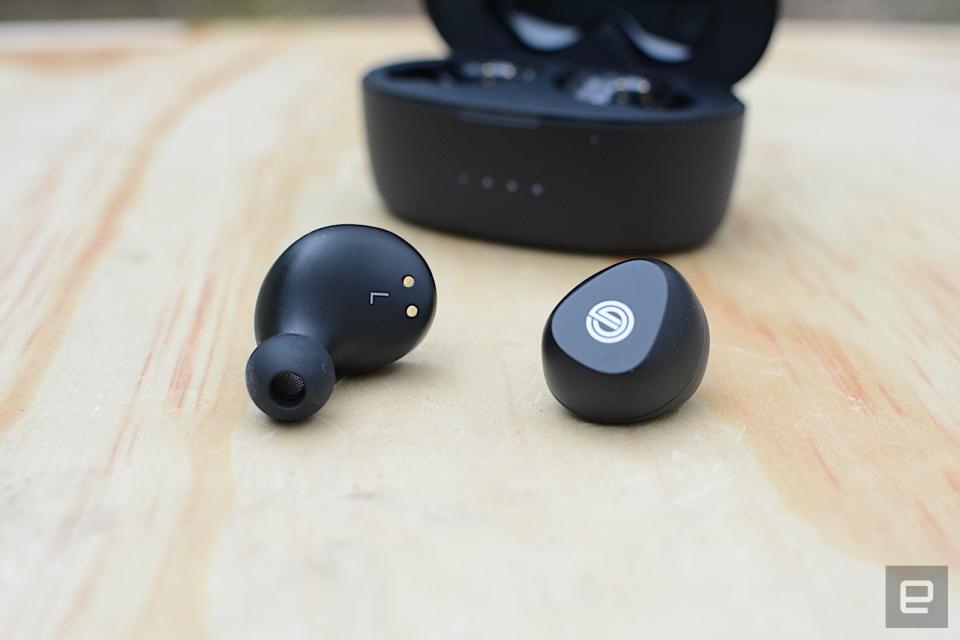 Grado promises its trademark sound in the GT220, the company’s first true wireless earbuds. It delivers on that, bundling it with better-than-expected battery life and the convenience of wireless charging. The overall design is rather plain and the fit is slightly awkward do the earbuds’ construction. There also isn’t a companion app for any customization. However, you wouldn’t need to tweak the sound anyway, because these are some of the best-sounding earbuds we’ve tested.