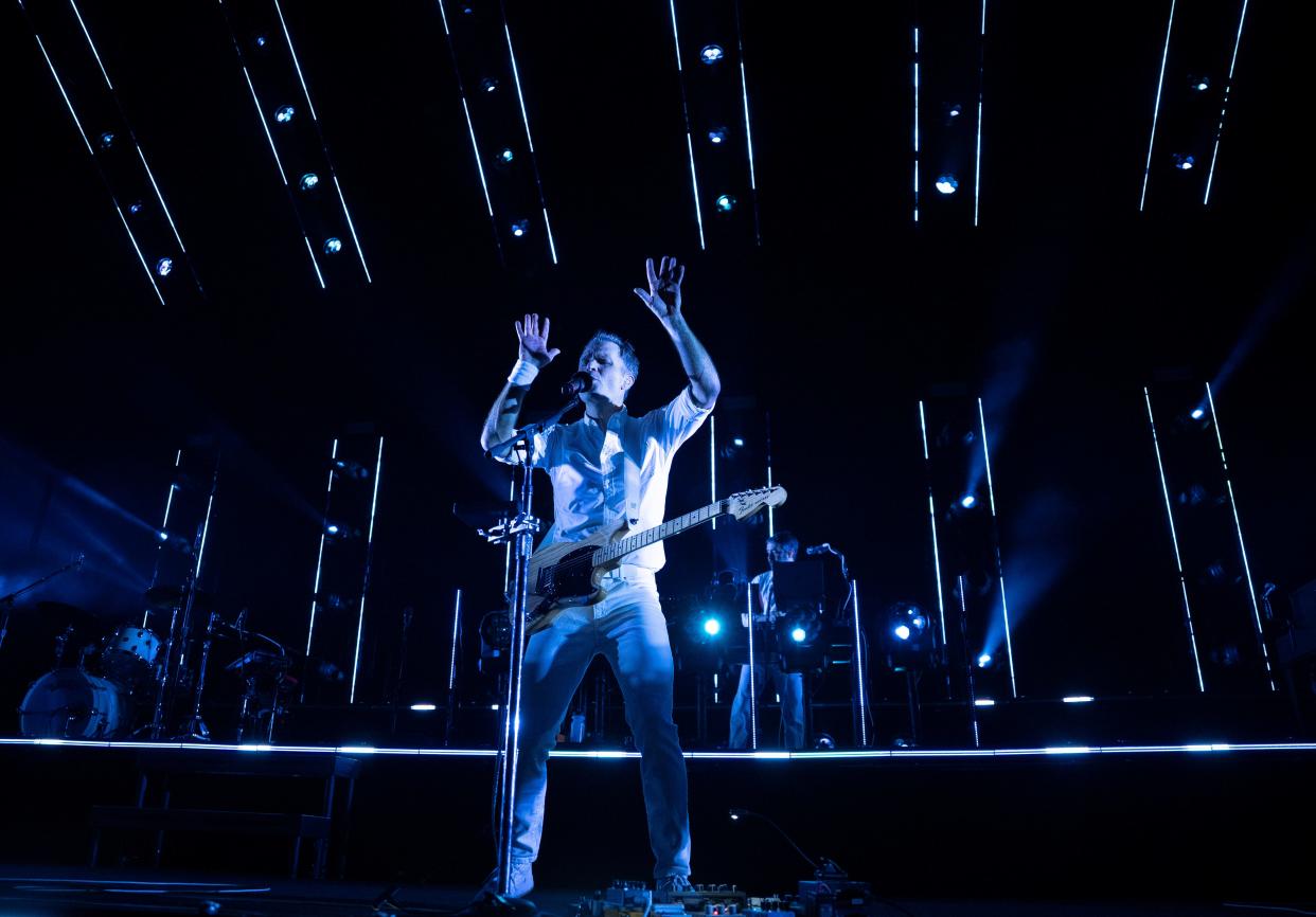 Ben Gibbard performs with The Postal Service at Bridgestone Arena Monday night, April 29, 2024.