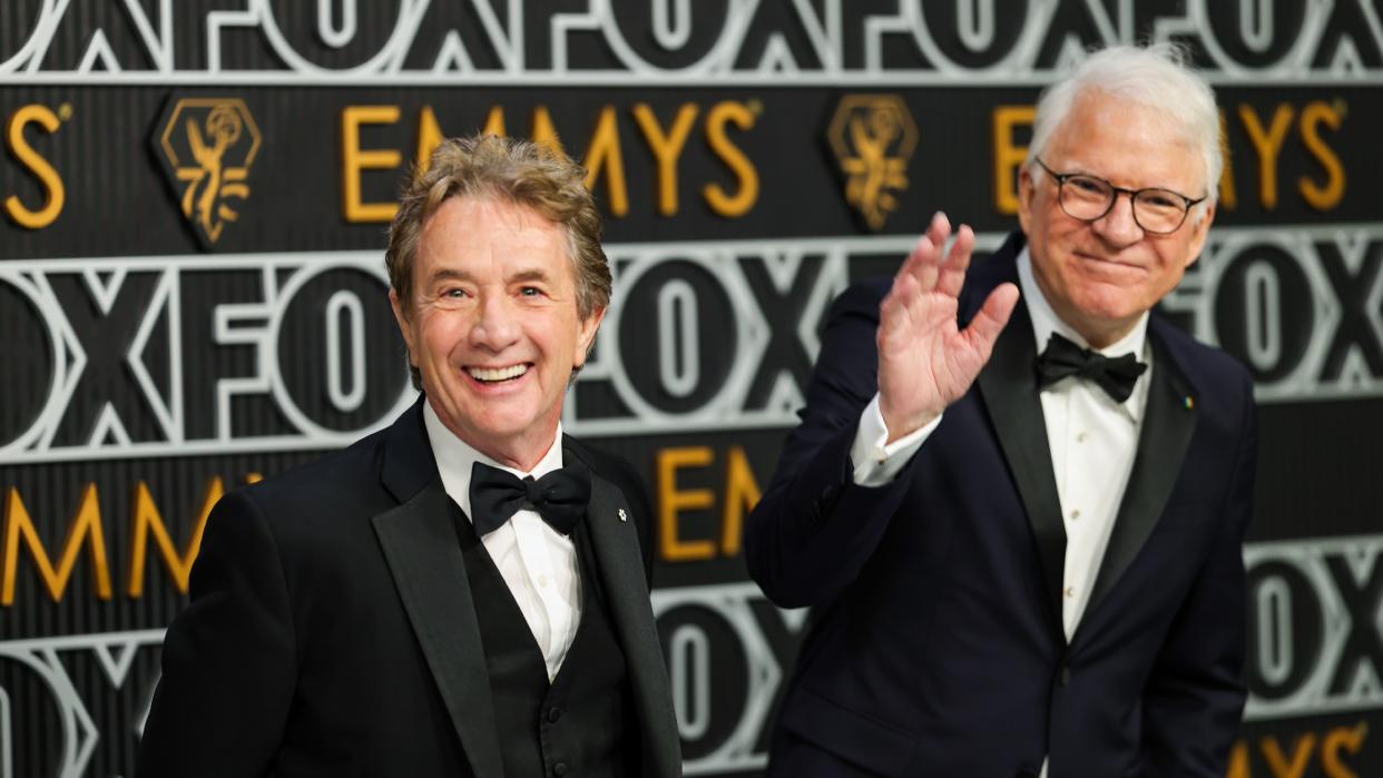  Martin Short and Steve Martin attend the 75th Primetime Emmy Awards at Peacock Theater on January 15, 2024. 