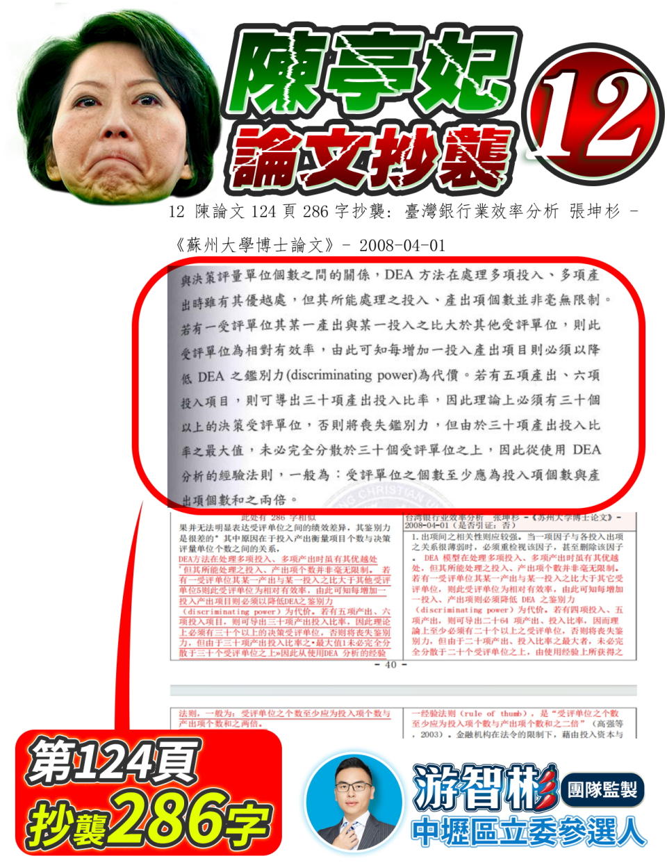 <strong>游智彬列舉陳亭妃論文內涉嫌抄襲之處。（圖／游智彬提供）</strong>