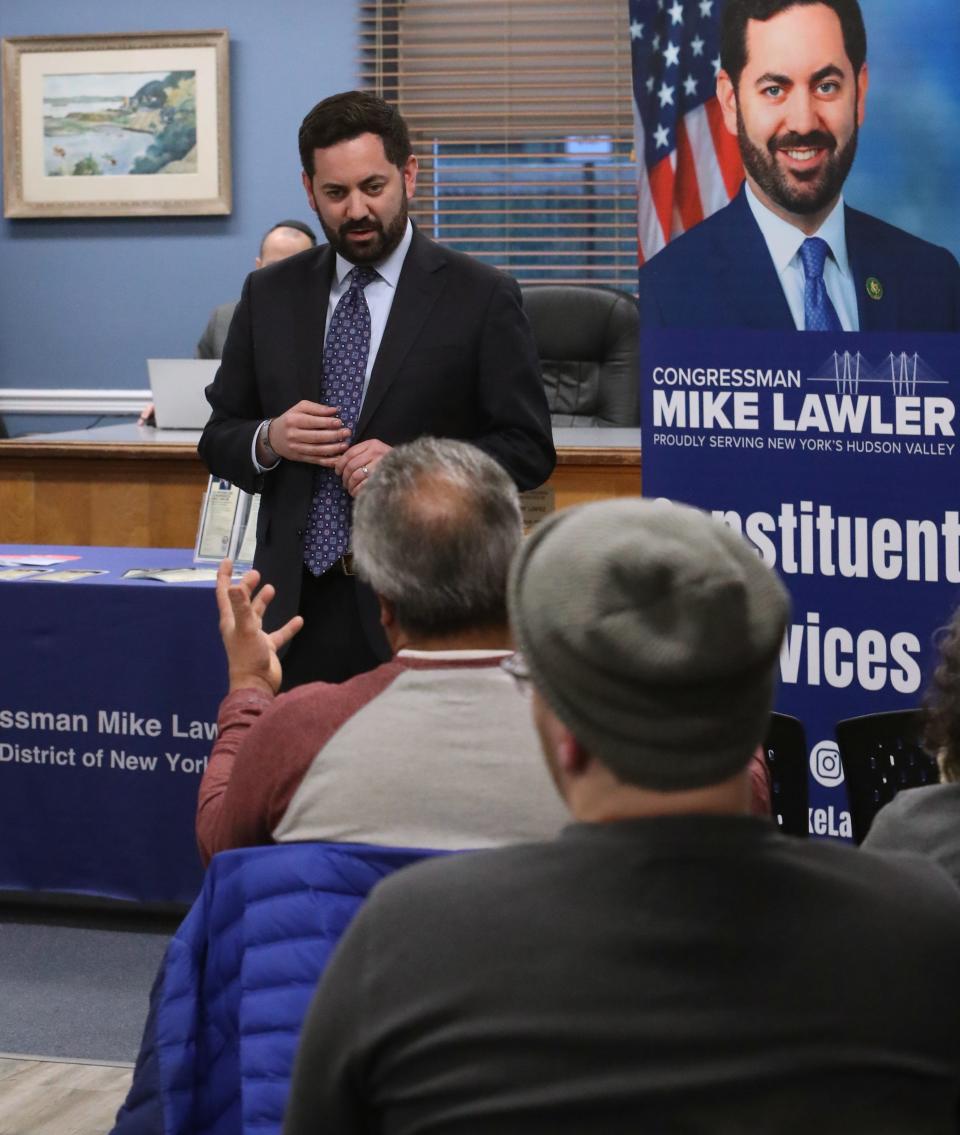 Rep. Mike Lawler talks with his constituents during his Mobile Office Hours event at Haverstraw Village Hall Feb. 22, 2024.